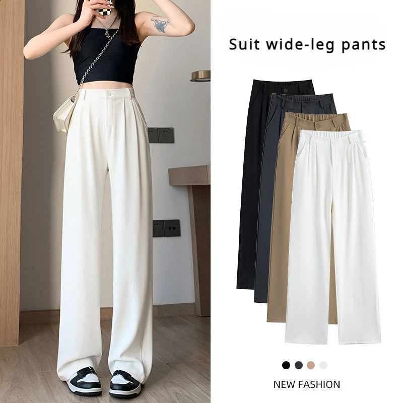 Workplace Suit Pants Women Spring Summer High-waist Vertical Casual Pants Gray Narrow Version of Wide-leg Pants Y2k 240821