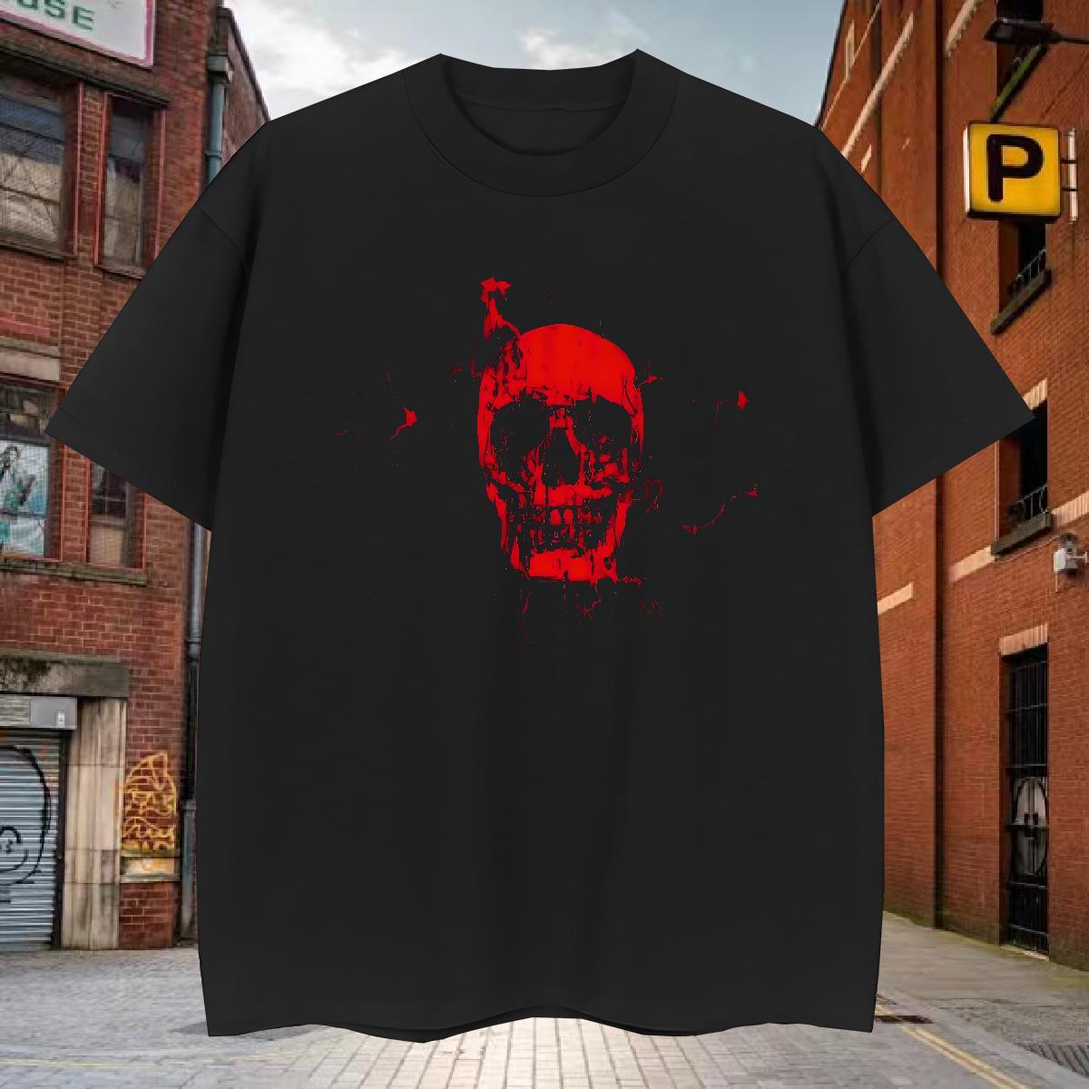 Casual New Men Tees 100% Cotton 230g Beach skull Crew Neck Breathable T Shirts Men Classic Custom Anime Tops Shirt