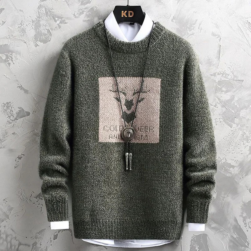 Fashion Knitted Spliced All-match Printed Casual Sweater Men Clothing Autumn Casual Pullovers Loose Korean Tops 240821
