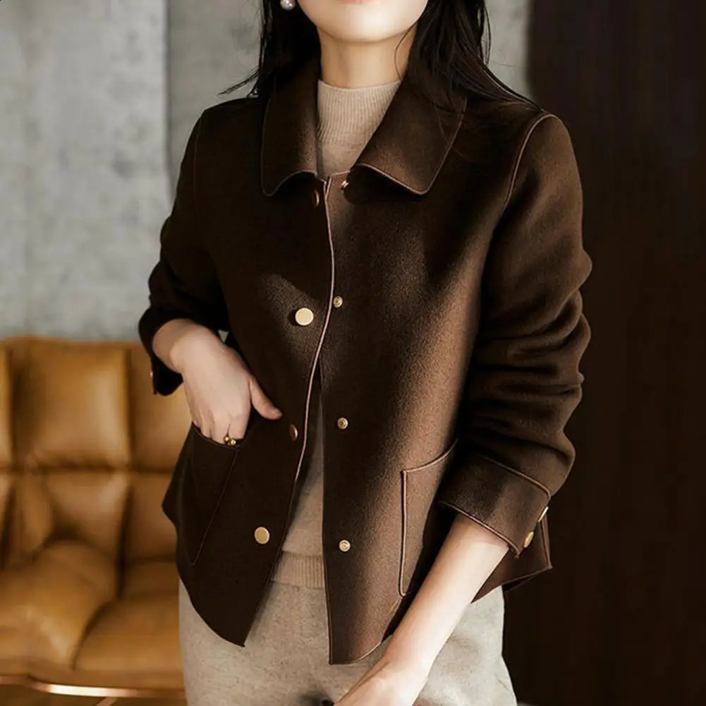 Fashion Elegant Women Coat Korean Version Simple Solid Color Woolen Coat Temperament Loose Autumn Short Jacket Women 240822