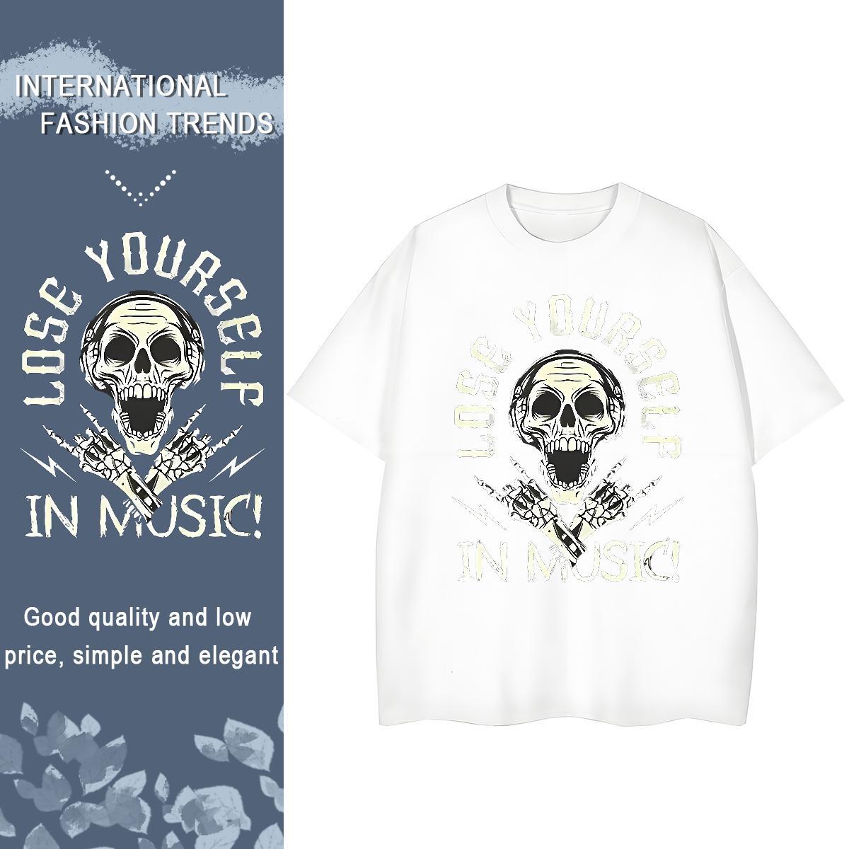 2024 DIY Womens T Shirts 230g Pure Cotton Short Sleeve O-Neck Sports Street Wear skull Women Tees Female Floral Print Top Tees