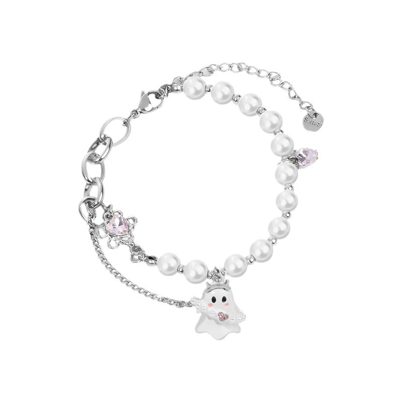 Black and white little ghost bracelet bead for couples niche and trendy design accessory