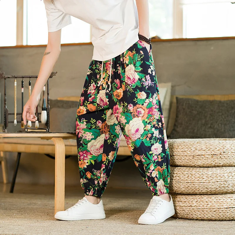 Fashion Mens Harem Pant Loose Comfortable Print Floral Party Pants Mens Casual Baggy Jogger Sweatpants 240822