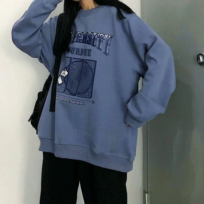 Autumn Thin Pullover Women Jumper Letter Sweatshirt Korean Casual Loose Tops Sweatshirt Vintage Harajuku Hoodie Polerones Mujer 240822