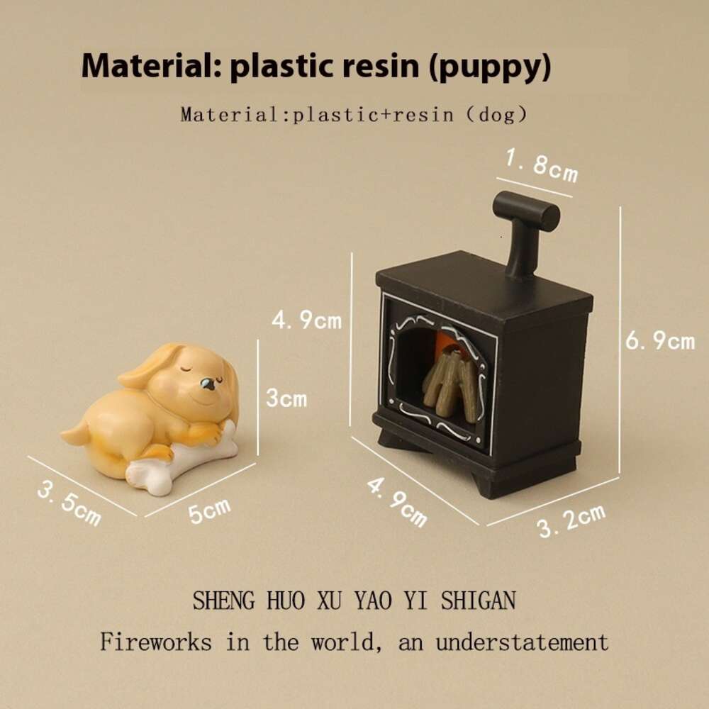 New Creative Miniature LED Lighting Simulation Fireplace Cute Bone Dog Baby House Ins Decorative Small Ornaments