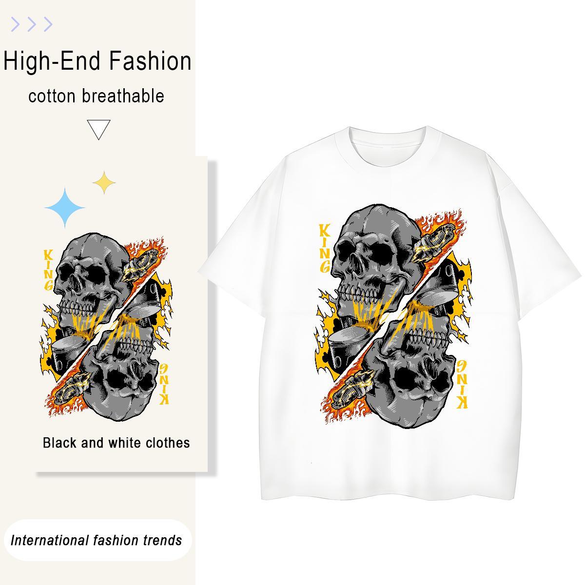 Fashion Woman T Shirts 230g 100% Cotton Breathable Daily Wear skull Women Tees 5A DIY Anime Printed Tops Shirt