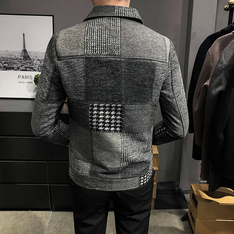 Hombre Korean casual mens patchwork jacket ultra-thin jacket fashionable warm long sleeved plain weave gentlemans pocket jacket S-3XL 240821