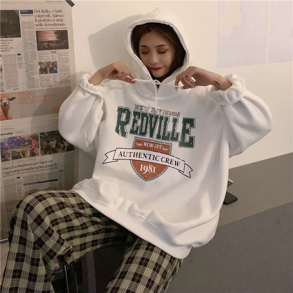 Autumn/Winter New Korean College Letter Printed Thick Velvet Hoodie Women's Long Sleeve BF Style Loose Top dongdumaoyi