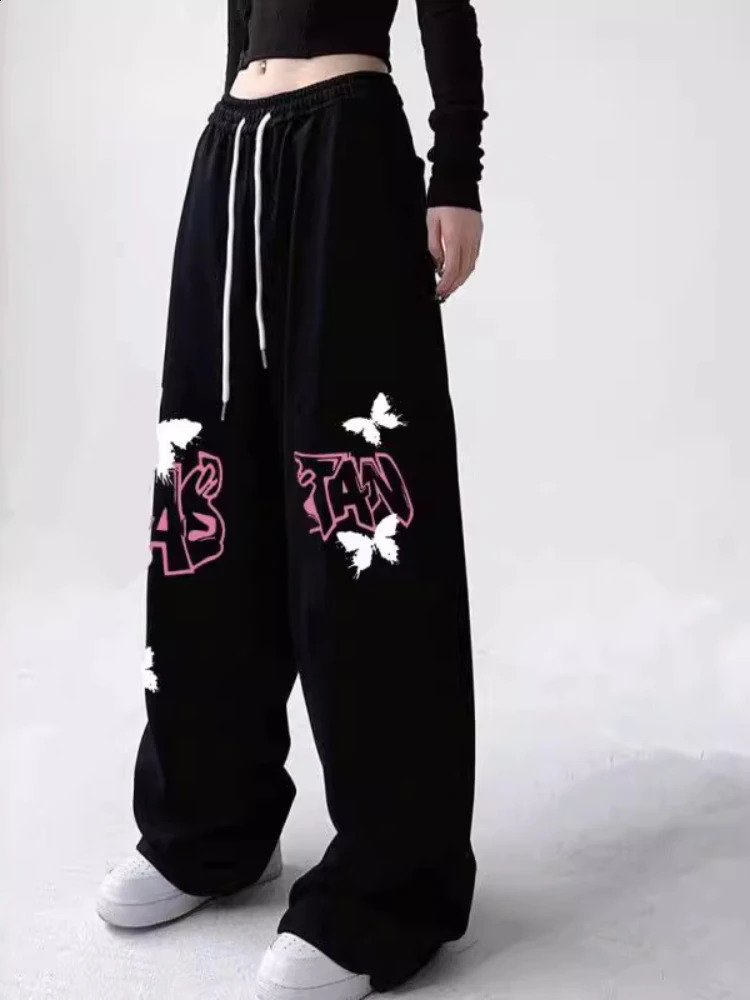 HOUZHOU High Street Joggers Baggy Pants Hip Hop Sweatpants Black Bufferfly Print Y2k Trousers Loose Casual Korean Fashion 240821