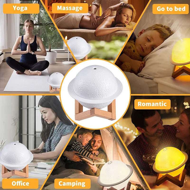 Lunar 200Ml Cool Mist Humidifiers Aroma Oil Diffuser Mini 3D Moon Lamp Ultrasonic Home Room Air Humidifier Moon Humidifier 240821