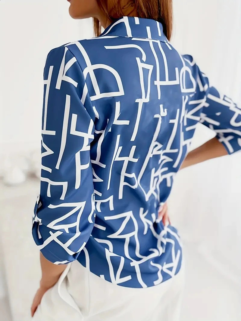 Elegant Women Blouse 2023 Spring and Autumn Temperament Top Long Sleeve Stripe Print Office Slim Fit Pocket Shirt 240821