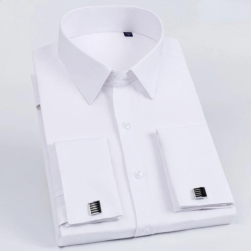 French Cufflink Mens Long-sleeved Slim Business Tuxedo Shirt Slimming Sleeve Nail Banquet Wedding Mens Dress Clothes 240822