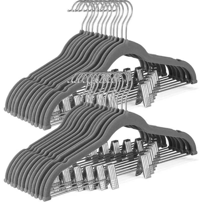 Velvet Skirt Hangers 24 Pack Velvet Hangers with Adjustable Clips Space Saving Slim Velvet Pant HangersXJ240216
