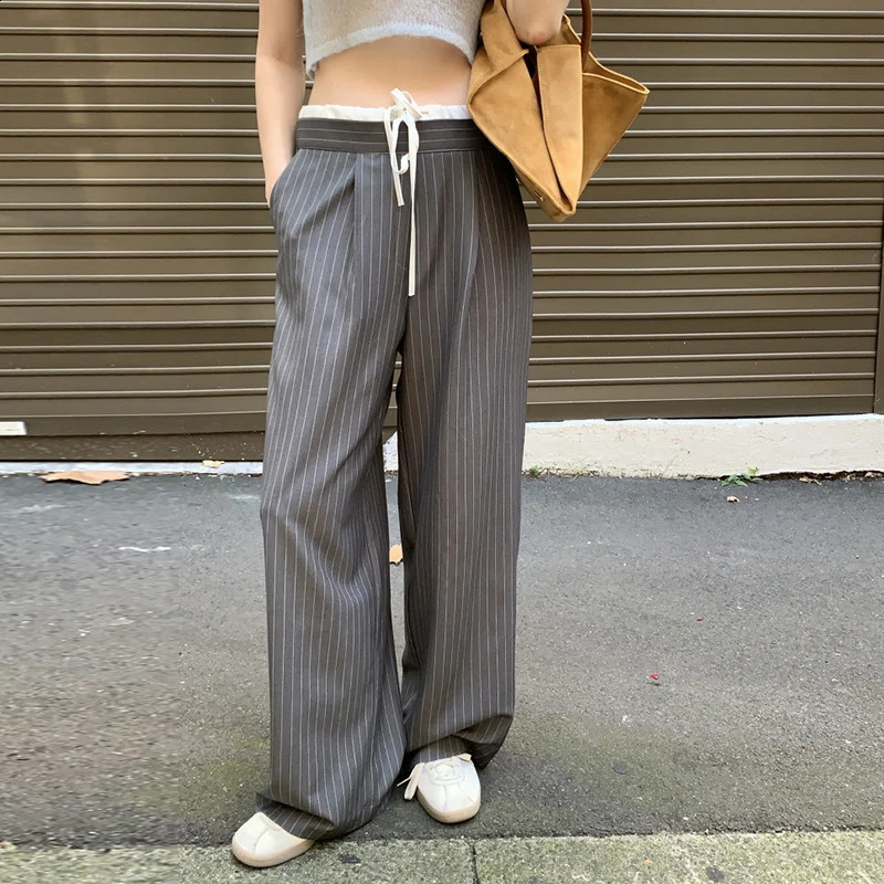 Womens Baggy Striped Pants Vintage Y2k Harajuku Aesthetic Streetwear High Waist Wide Leg Trousers 2000s Trashy Fashion Clothes 240821