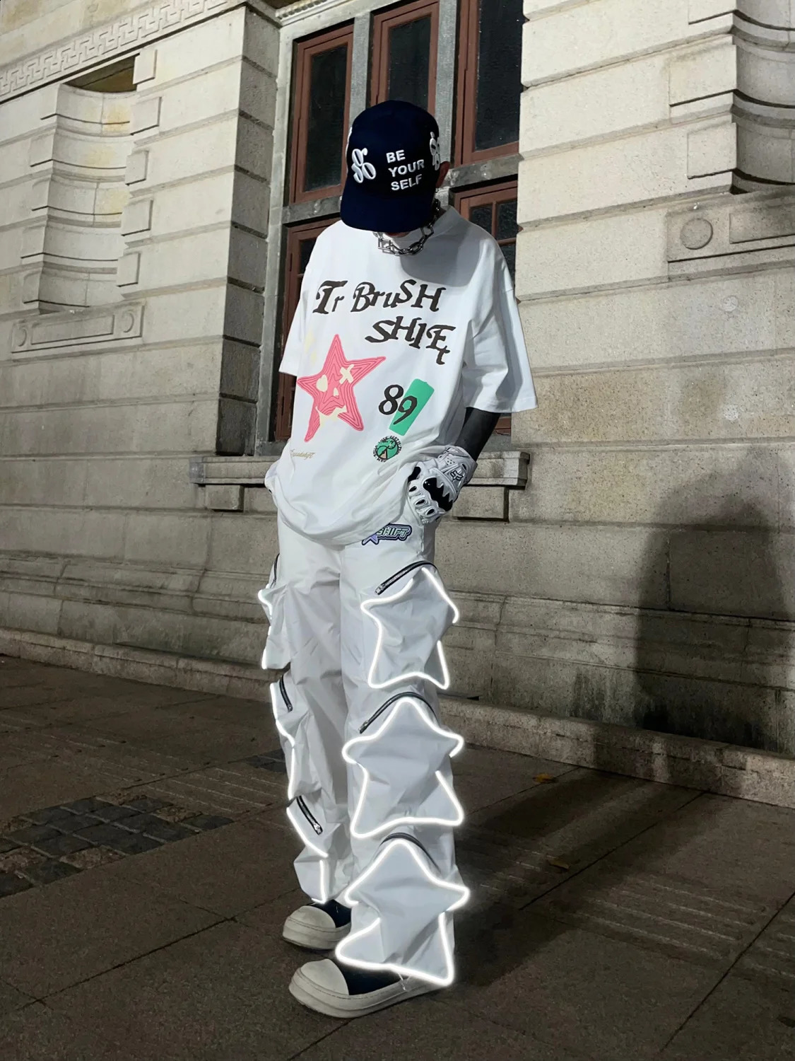 Y2k Cargo Pants Men Five Pointed Star Three Dimensional Multi Pocket Black Pants Reflective Casual Straight Leg Pants Streetwear 240814