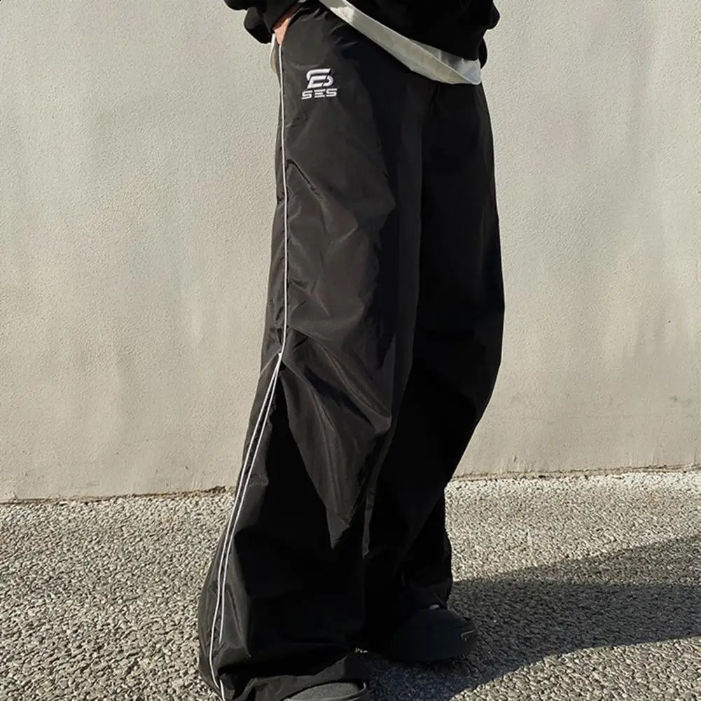 Solid Color Sweatpants Vintage Unisex Sweatpants Wide Leg Elastic Waist Breathable Sports Pants with Pockets Stylish Comfortable 240822