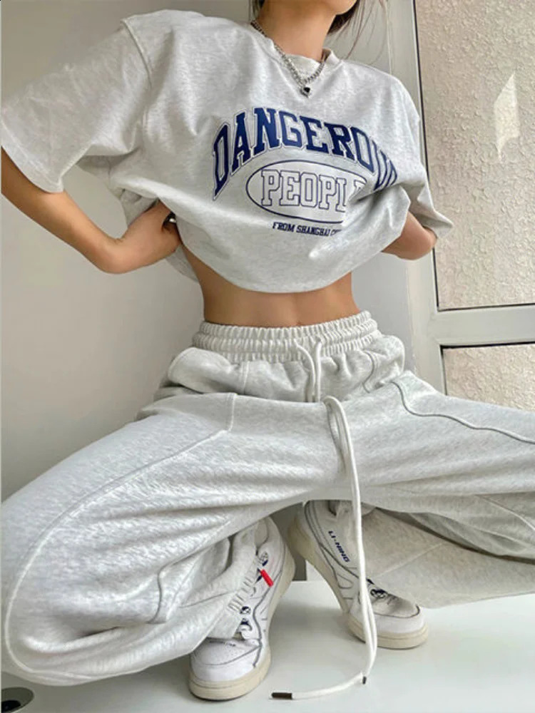HOUZHOU Women Sweatpants Casual Joggers Harajuku Hip Hop Korean Fashion Y2k Female Wide Leg Sports Trousers Streetwear Loose 240821