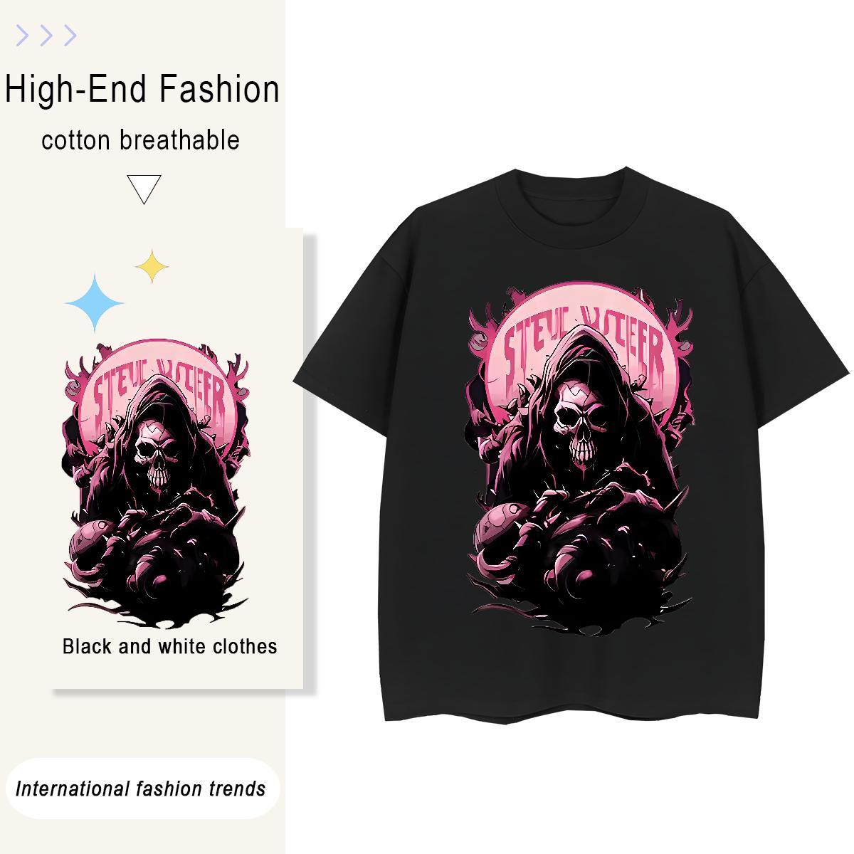 Fashion New T-Shirts 100% Cotton 230g Short sleeve Soft Hip Hop Street skull Woman Tshirt Female Anime Oversized Wear