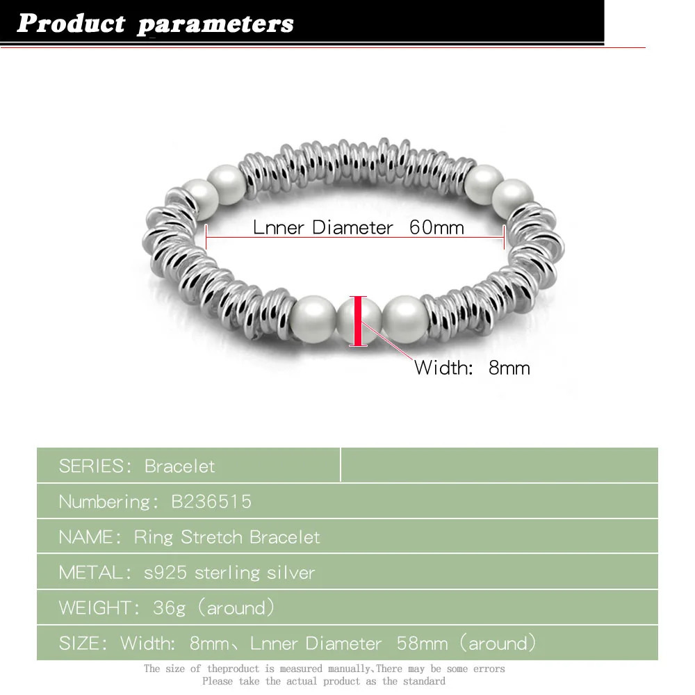 Fashion 925 Sterling Silver Pearl Multilayer Loop Bracelet Bangle for Women Versatile Elegance Geometric Party Jewelry Single 240812
