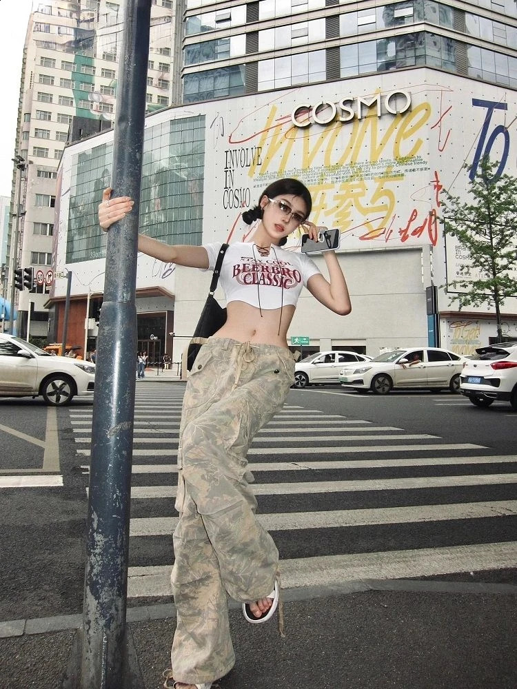 American Vintage Hip-hop Camouflage Pants Baggy Jeans Y2K High Street Harajuku Style Gothic Casual Streetwear Wide-leg Pants 240821