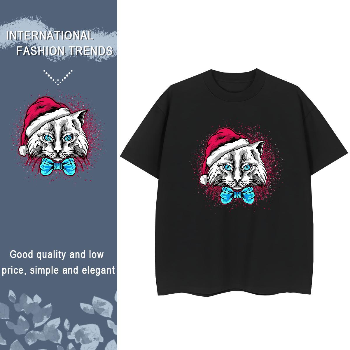 New Arrival T-Shirts Breathable Crew Neck 100% Cotton 230g Couples T Shirts DIY Anime Printed cat Casual Beach 5A Tops Shirt