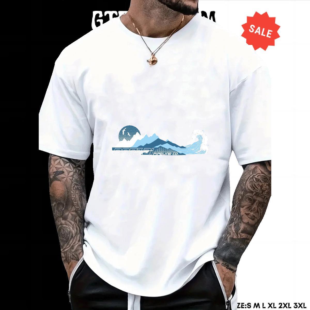 High Quality Men Tees Casual 230g 100% Cotton DIY Logo Oversized Breathable Crew Neck sea wave T-Shirts 2024 New Tops Tees