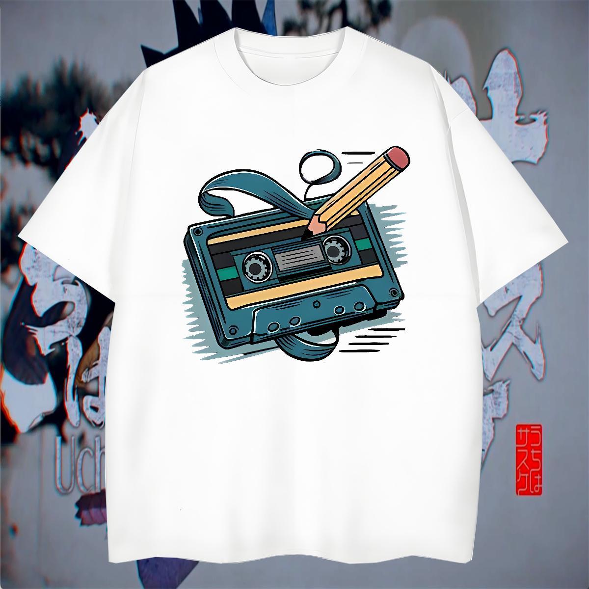 Wholesale Men Tees Street Wear 230g 100% Cotton DIY Anime Short Sleeve O-Neck radio T Shirt For Man Classic Tops Shirt