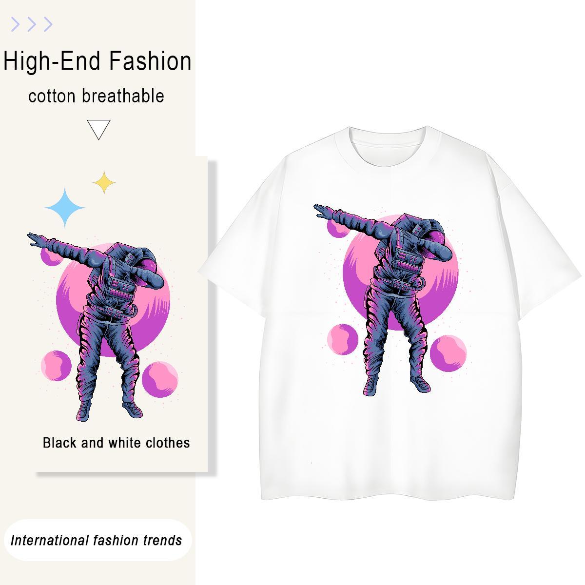High quality Women Tshirts 100% Cotton 230g cosmonaut Summer Casual T Shirt For Woman Round Neck Short Sleeve Black White Tops