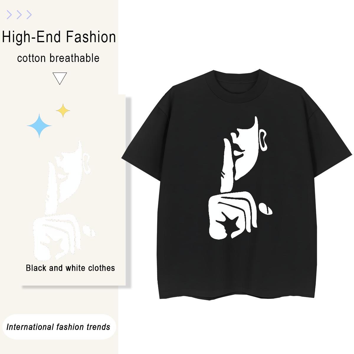 Popular Couples T Shirts 100% Cotton 230g painting Beach Womens T Shirts Breathable Short Sleeve Black White Tops Shirt