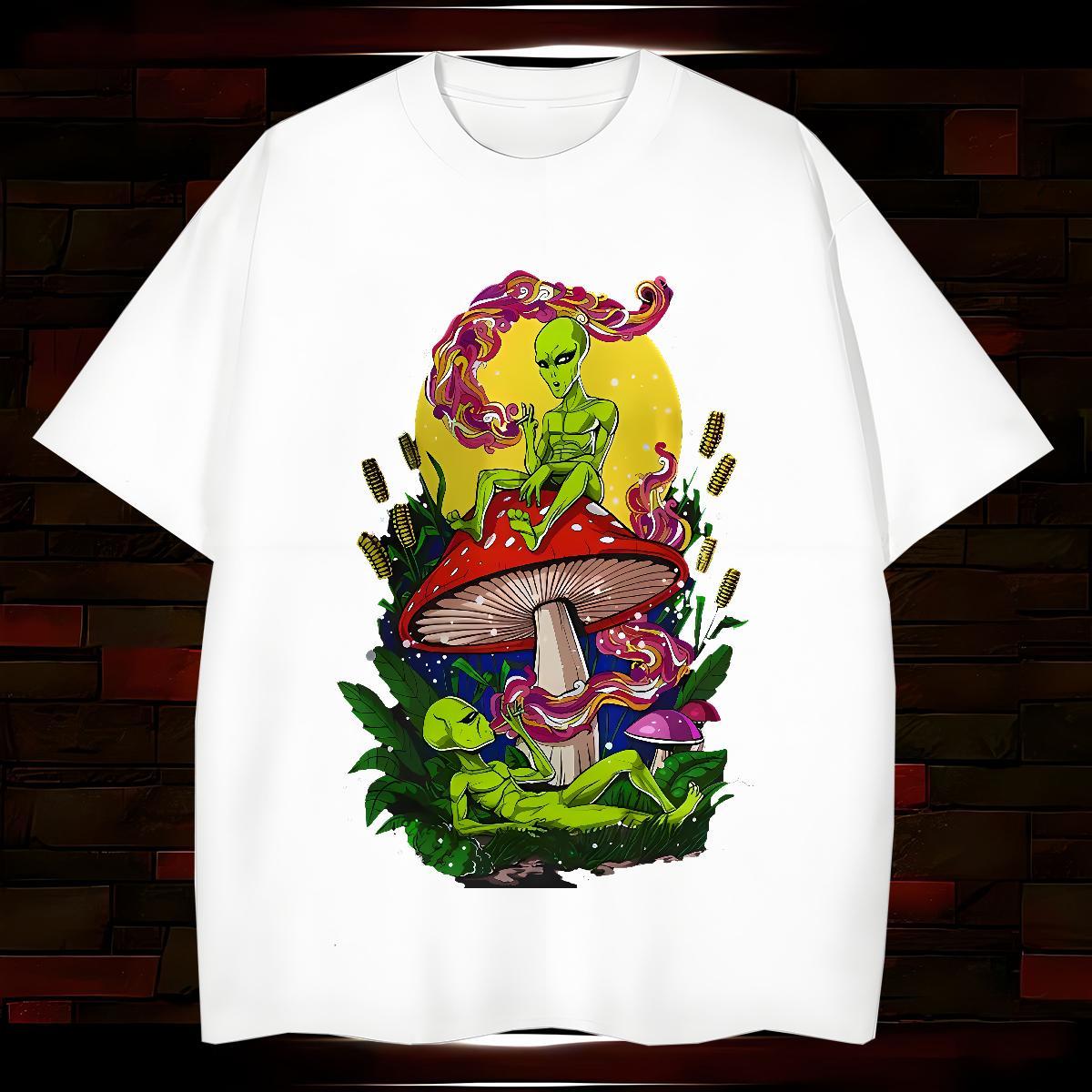 Cool Design mushroom T-Shirts for Men High Street Hip Hop Couples T Shirts 100% Cotton 230g Stylist Short Sleeve O-Neck Black White Tops