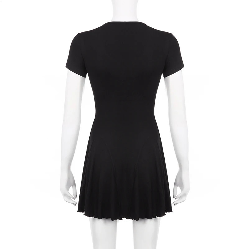 Darlingaga V Neck Folds Basic Short Casual Dress for Women Korean Fashion A-Line Sundress Draped Summer Dresses Clothing 240822