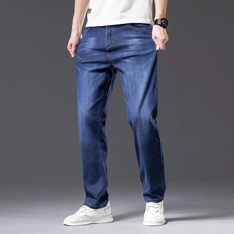 6 Colors Spring Summer Mens Thin Straight-leg Loose Jeans Classic Style Advanced Stretch Baggy Pants Male Plus Size 40 42 44 240822