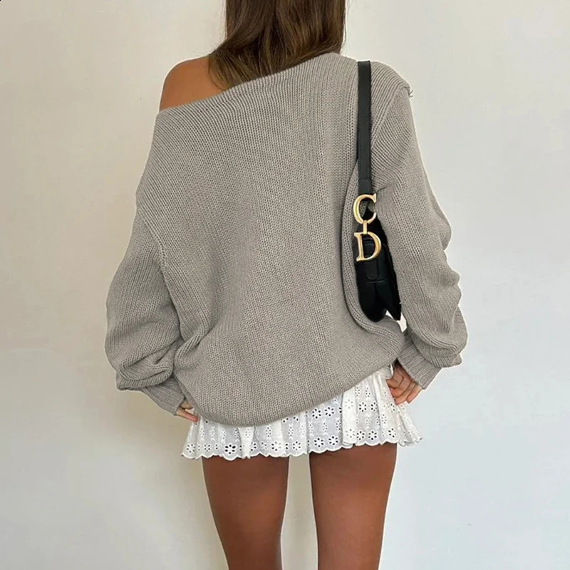 HEYounMIRL Womens Slophy Fit Y2K Sweater Letter Printing Autumn Long Sleeve Khaki Knitted Pullover Casual Loose 240821