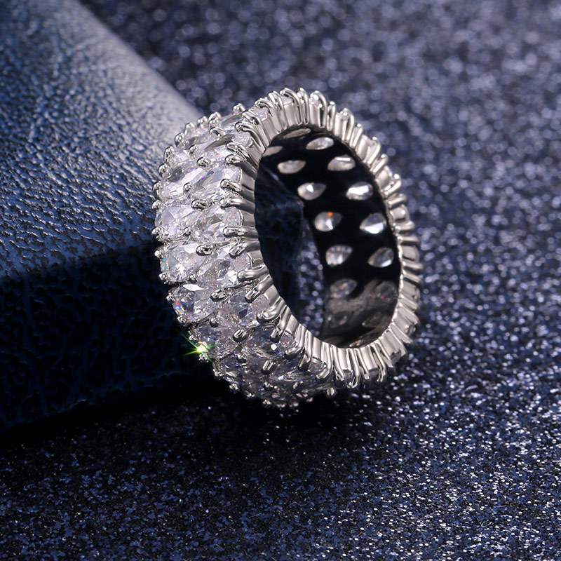 Hip Hop TopBling Zircon Double Row Ring White Gold Plated Jewelry Men Women Gift