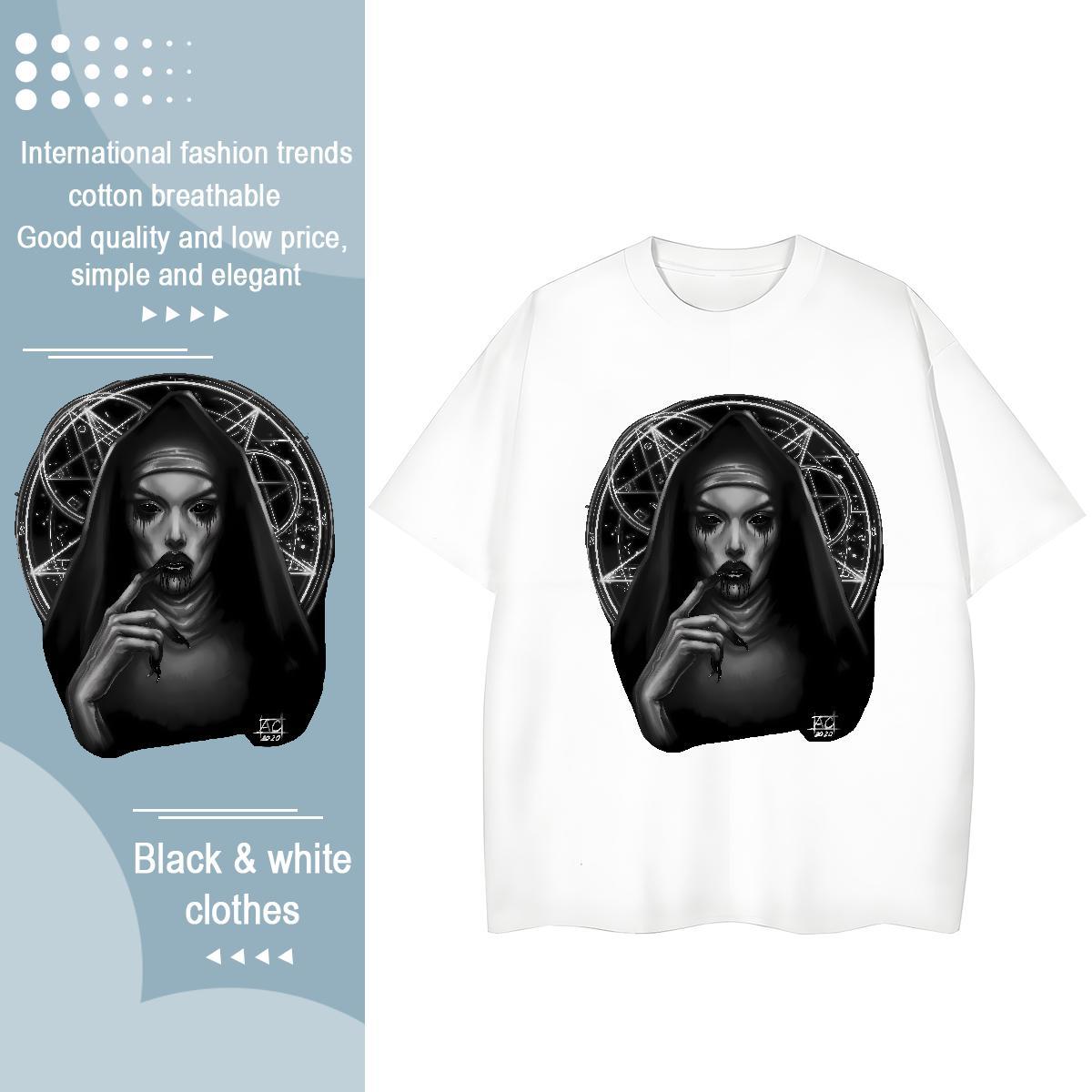 Free Shipping Lady T shirt 230g 100% Cotton nun Daily Wear T-Shirts for Women Round Neck Short Sleeve Anime Oversized Clothes Shirt