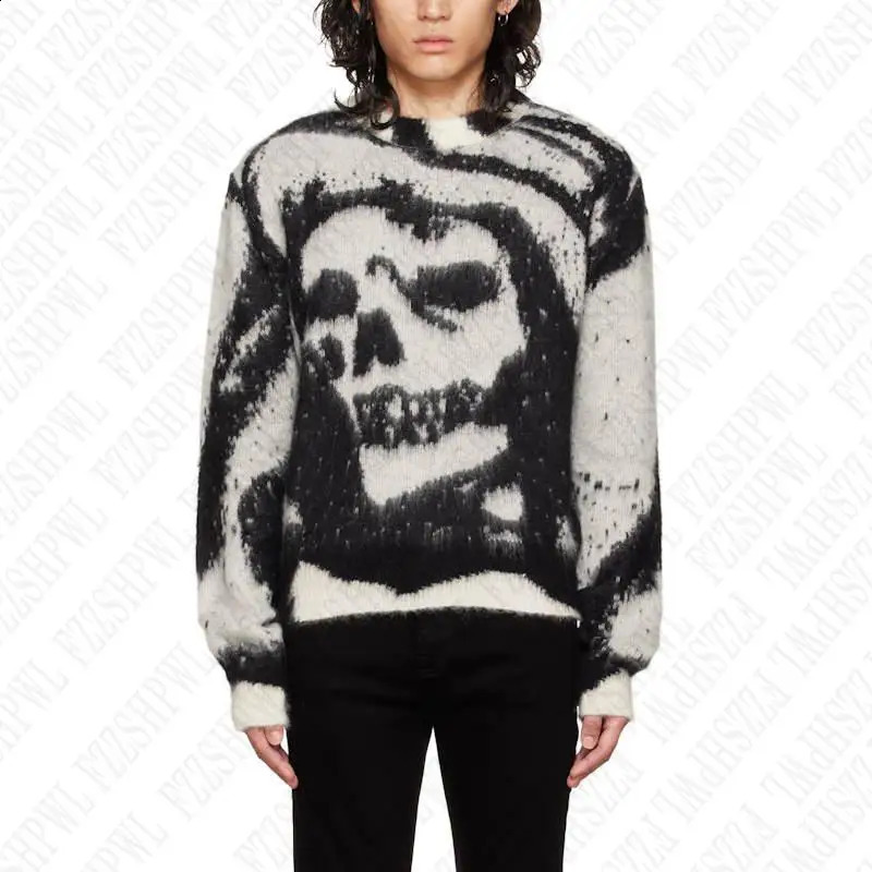 Skull Aesthetics Graphic Print Y2k Knitted Sweater Street Clothing Rock Gothic Pullover Retro Hip Hop Punk Loose 240821
