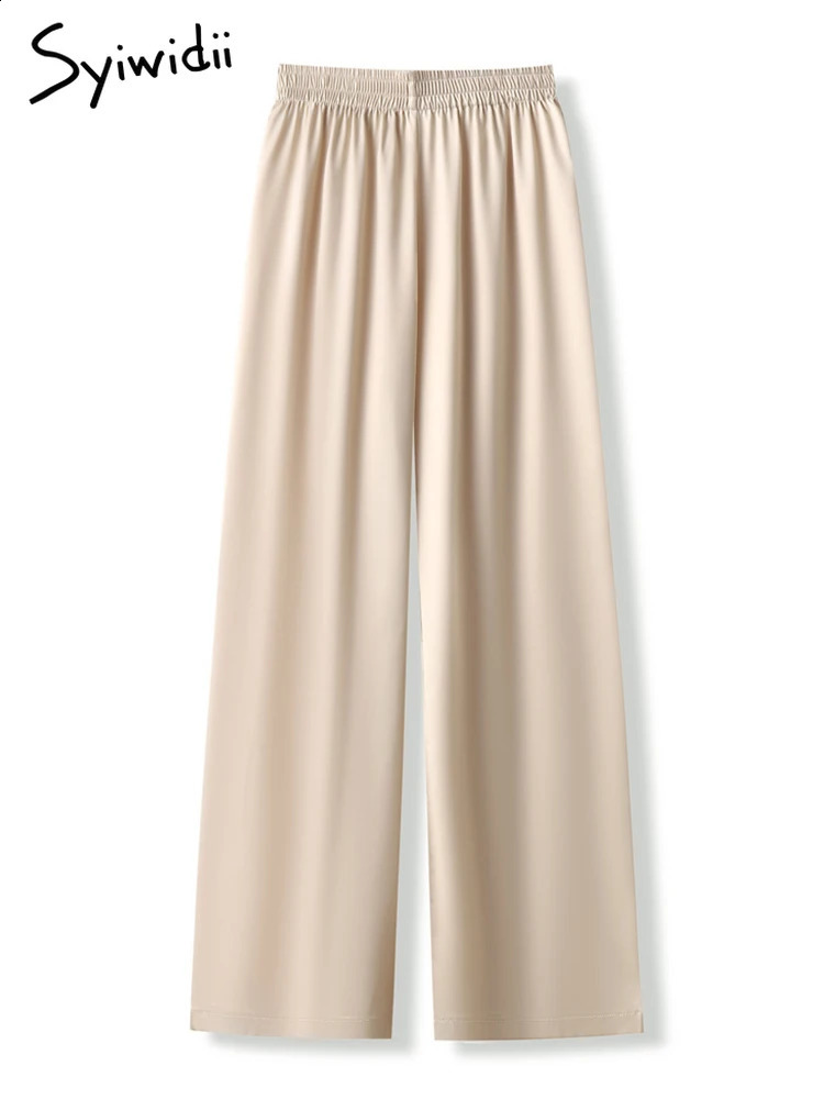 6 Colors Elegant Satin Wide Leg Pants Women Korean Fashion Casual Pants Spring Summer Straight Trousers Y2k Clothes 240821