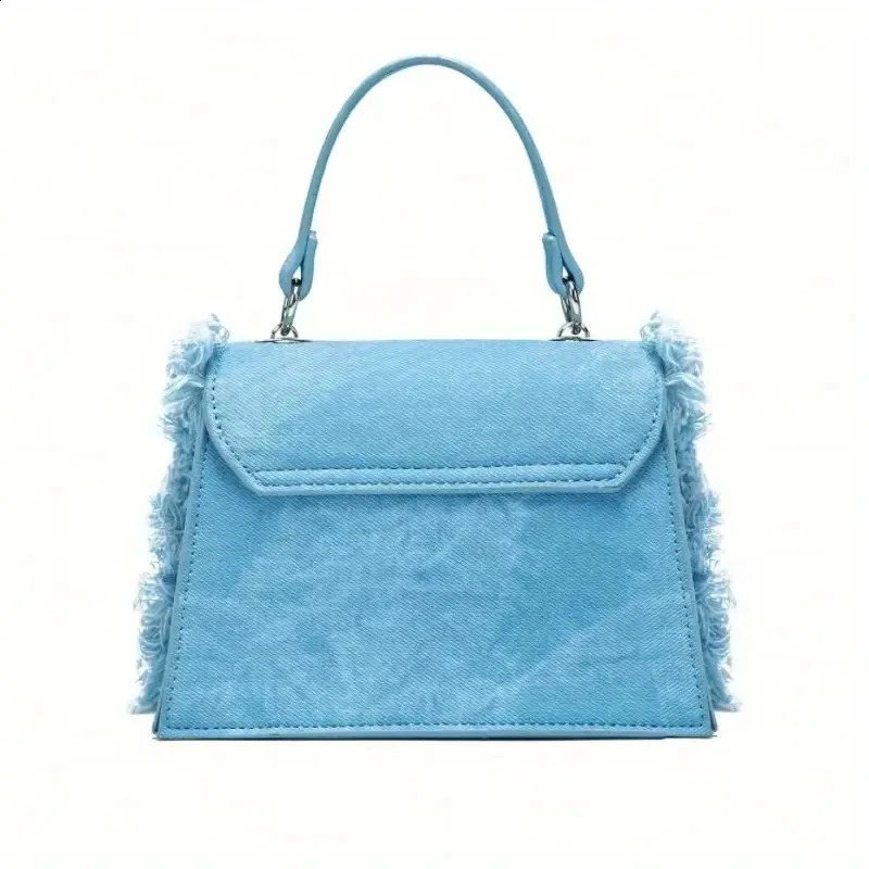 Fashion Tassel Denim Women Handbags Box Shoulder Crossbody Bags Small Flap Female Purses 2024 240821