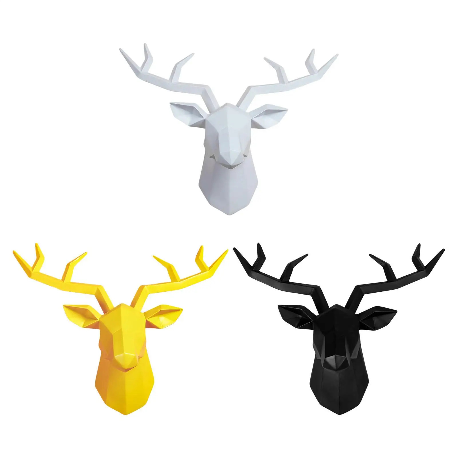 Resin deer head sculpture animal statue wall mounted geometric elk collection modern deer horn decoration statue 240810
