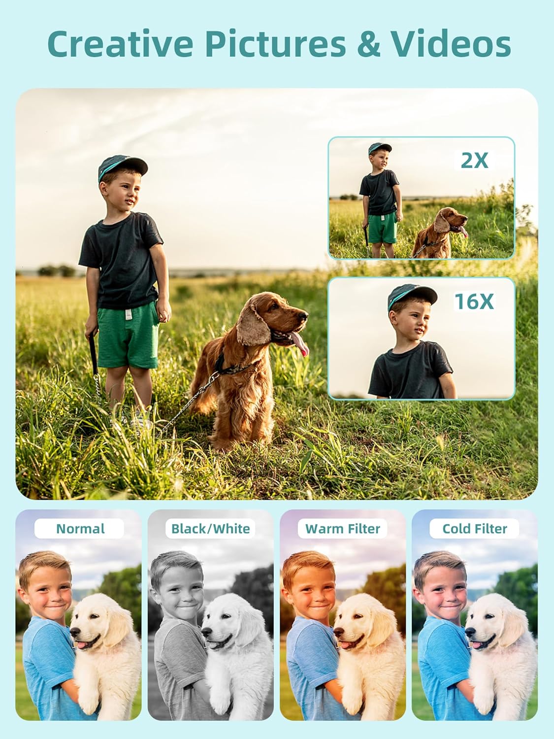 Portable FHD 1080P Kids Digital Camera for Photos and Video Recordings 16X Zoom Small Cameras with 44MP 2.4-inch Dsiplay Christmas Gift Kids Boys Girl