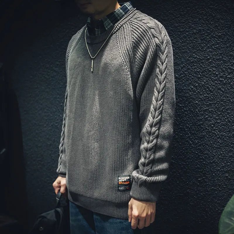 Mens black collar knitted sweater mens plain weave icon pulled warm selling product Korean coat mode A 240821