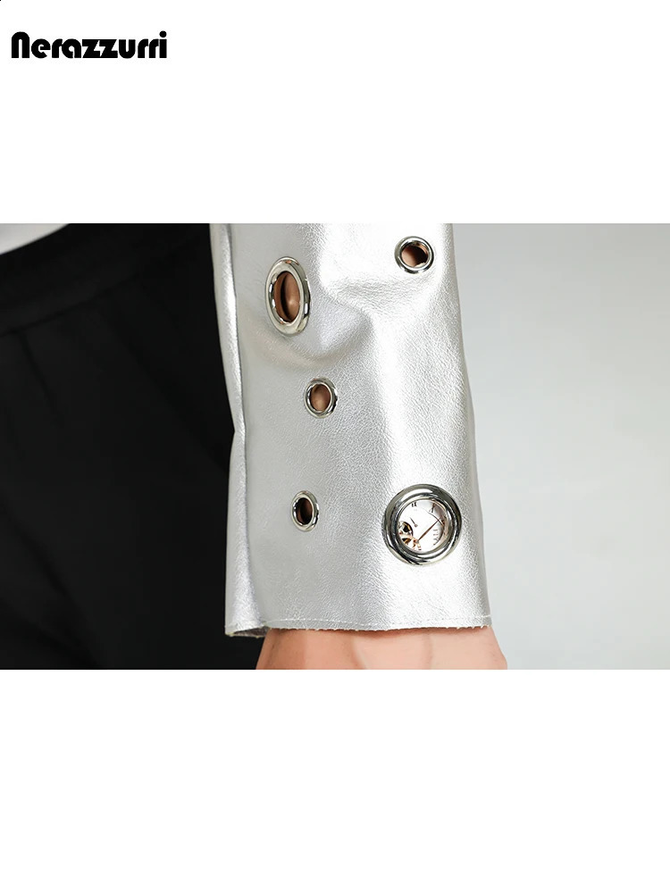 Nerazzurri Spring Autumn Cool Handsome Short Hollow Out Pu Leather Jacket Men with Holes er Unisex Y2K Streetwear 240809