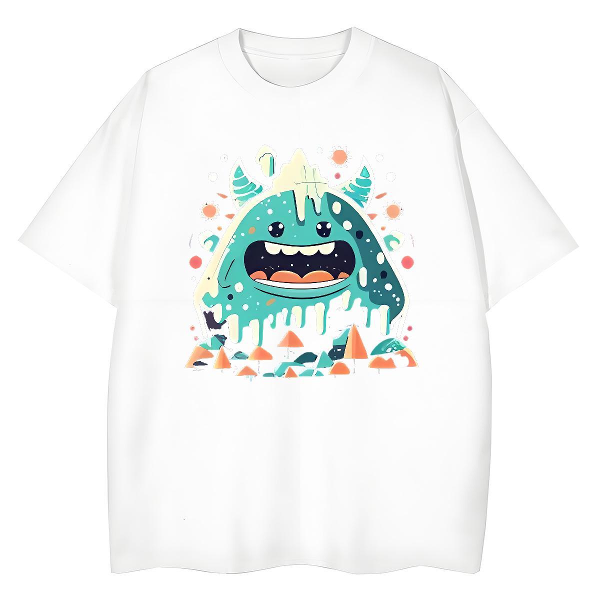 High quality Tshirt for Man Woman 230g Cotton Little Monster Sports Casual T Shirts Women Short sleeve Soft Cartoon Floral Printing Wear