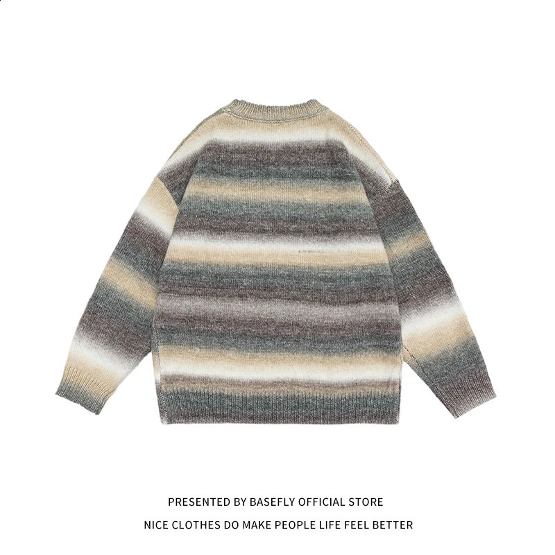 Autumn and winter striped rainbow color chic streetwear mens sweaters unisex couple womens sportswear Pullover casual hiphop 240821