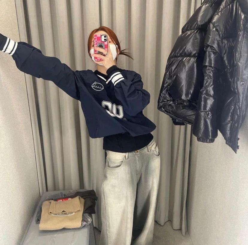 Womens Y2k Sweatshirt Autumn Fashion Trend Hip Hop Vneck Long Sleeve Casual Loose Jacket 240821