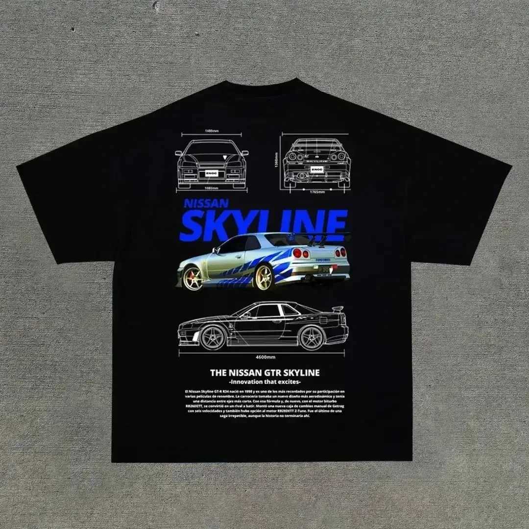 Cotton car logo printing design O-neck short sleeved mens T-shirt 2024 summer new fashion aesthetic trend Y2k topW240716