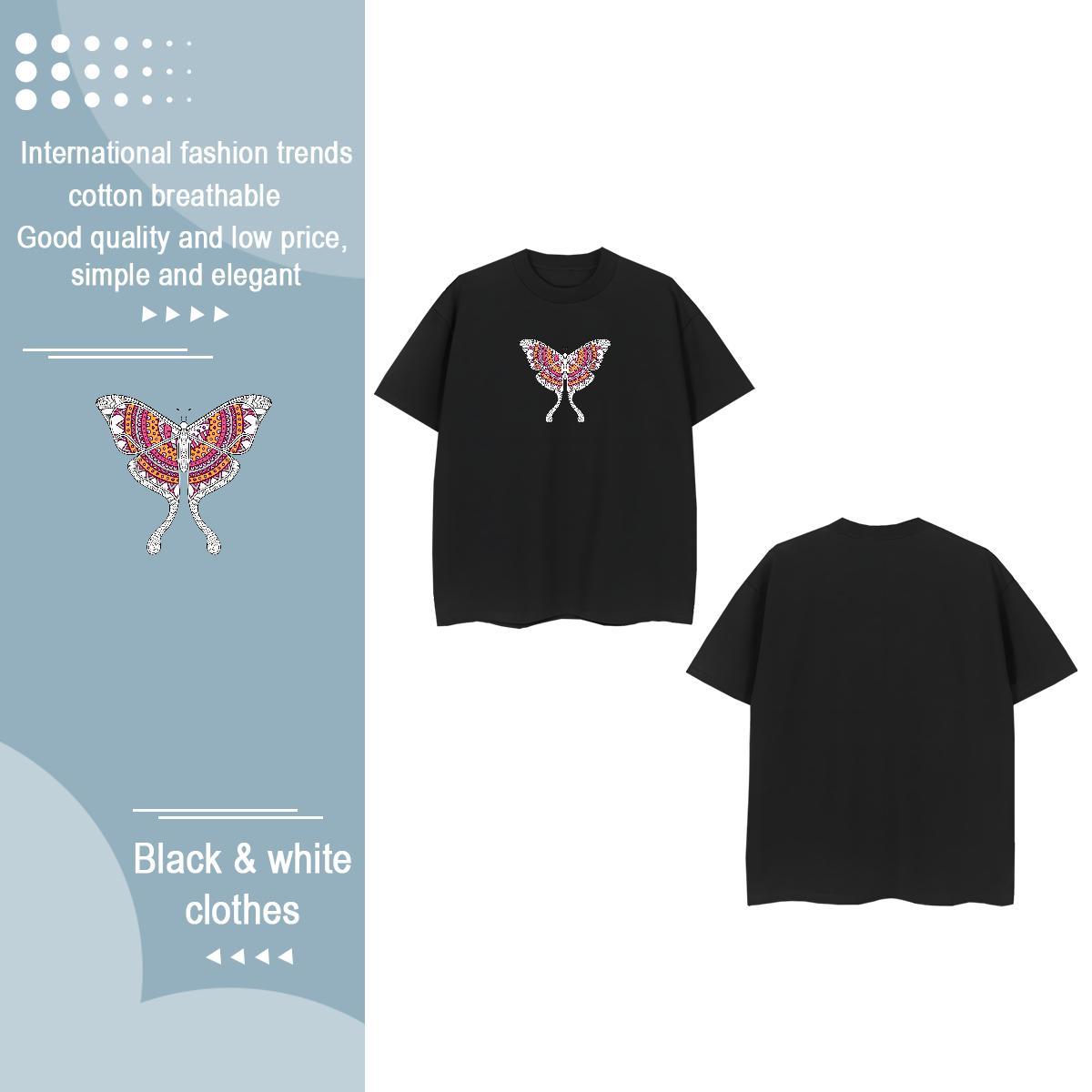 2024 DIY Womens T Shirts O-Neck Short Sleeve 230g Cotton Couples T Shirts Anime Oversized Butterfly Street Casual Wholesale Clothes