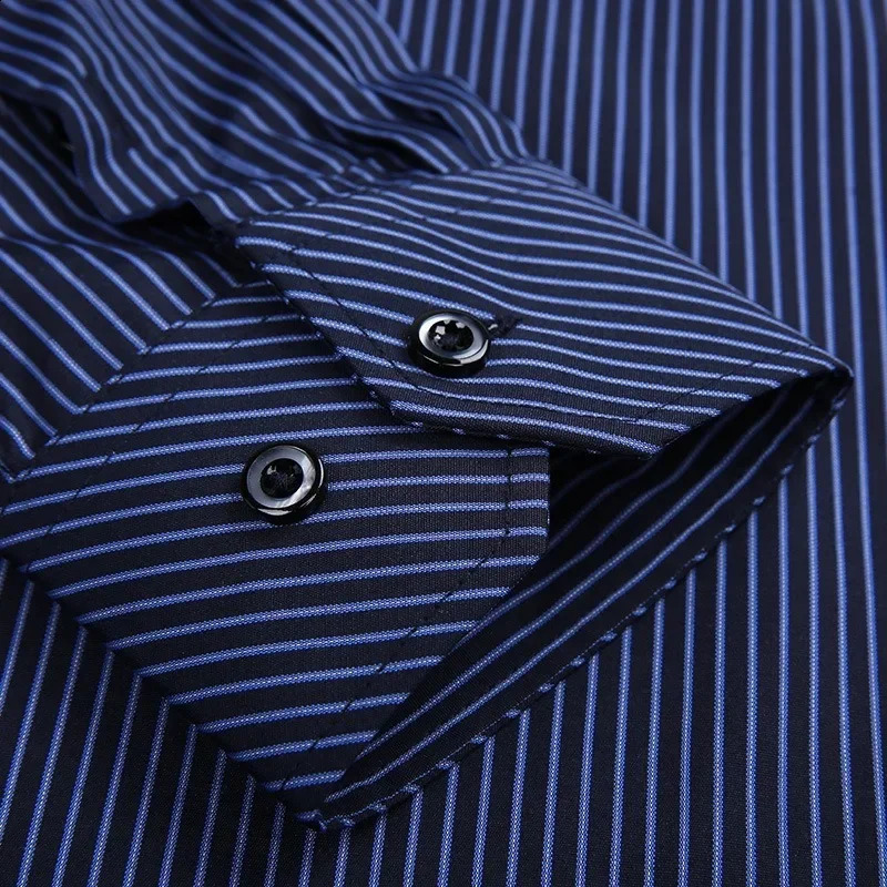 Plus Large Size 8XL 7XL 6XL 5XL 4XL Social Dress Shirts Mens Business Casual Long Sleeved Shirt Classic Striped Male Purple Blue 240822