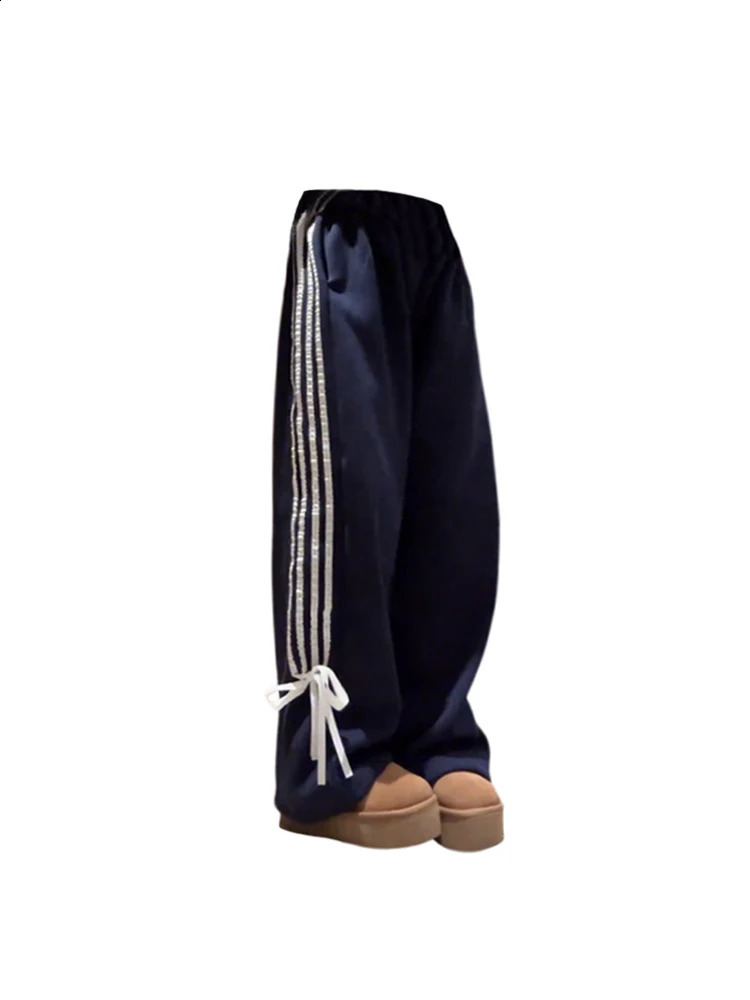 Womens Striped Pants Vintage Y2k Harajuku Jogger Sweatpants 90s Aesthetic Lace-up Pants High Waist Wide Trousers 2000s Clothes 240821