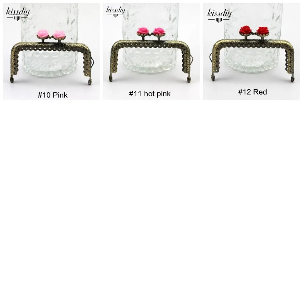 KISSDIY 10 pieces 8.5CM rose head pattern wallet frame antique bronze square bag kiss buckle lace metal DIY bag accessories 240821